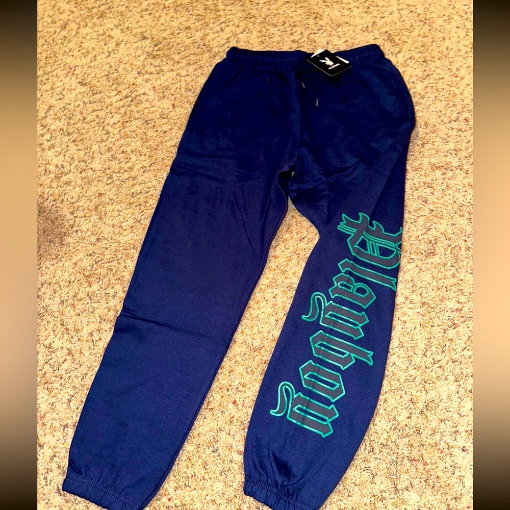 Navy Playboy Graphic Joggers size small